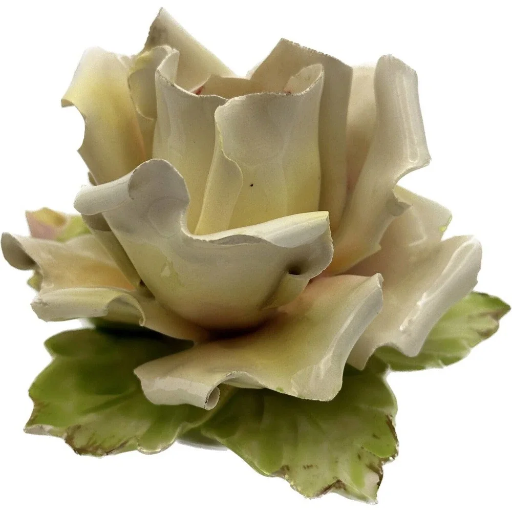 VTG‎ Capodimonte PINK ROSE CANDLE HOLDER Figurine Handle Candlestick Italy Made